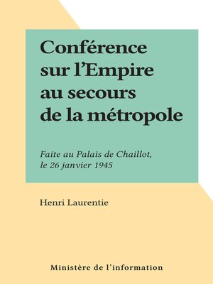 cover image of Conférence sur l'Empire au secours de la métropole